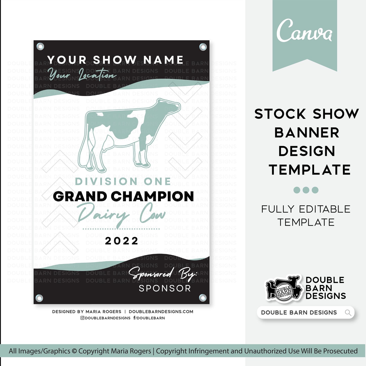 Stock Show Banner Canva Template | Steer, Pig, Lamb, Goat, Dairy Cow Options | Editable Canva Template | 3x2' Stock Show Banner Template