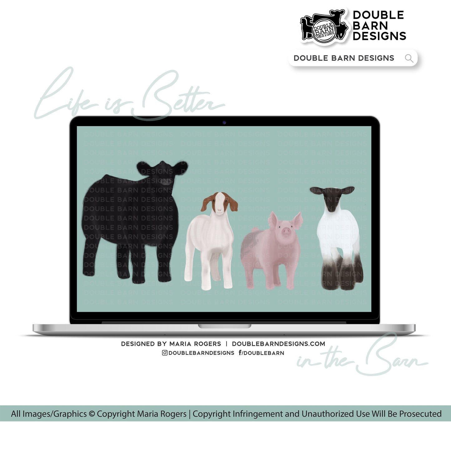 Watercolor Steer, Pig, Lamb, and Goat Digital Download - PNG JPG PDF Files Included | Commercial Use