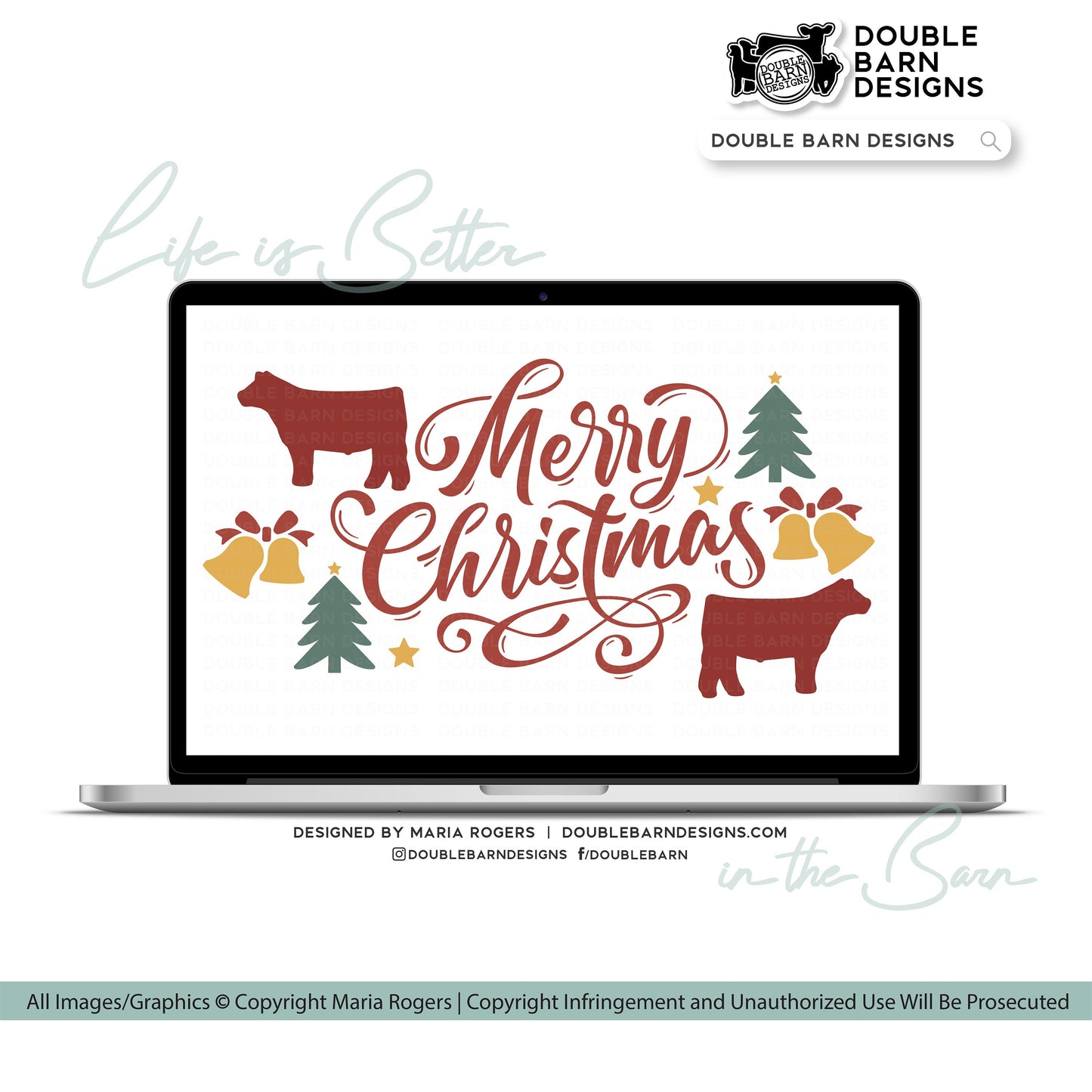 Merry Christmas Steer Digital Download - PNG AI SVG Files Included | Commercial Use