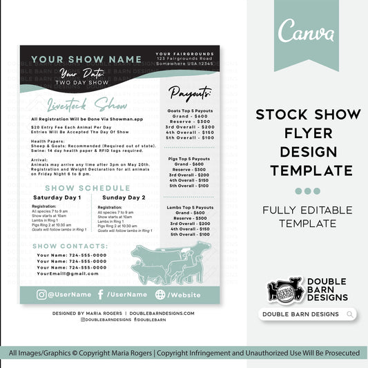 Stock Show Flyer Canva Template | Steer, Pig, Lamb, Goat, Dairy Cow Options | Editable Canva Template | 8.5x11" Stock Show Flyer Template