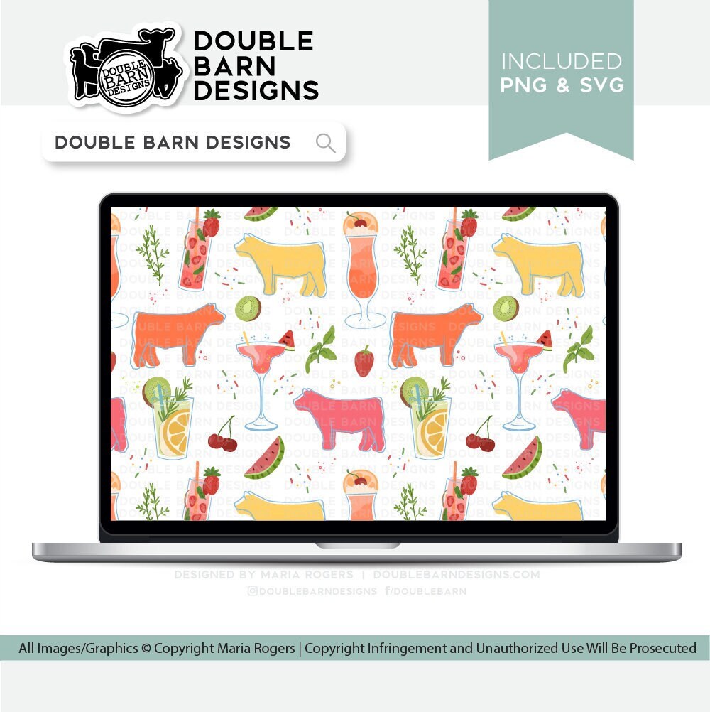 Show Steer Summer Drinks Seamless Pattern - PNG SVG Files Included | Commercial Use