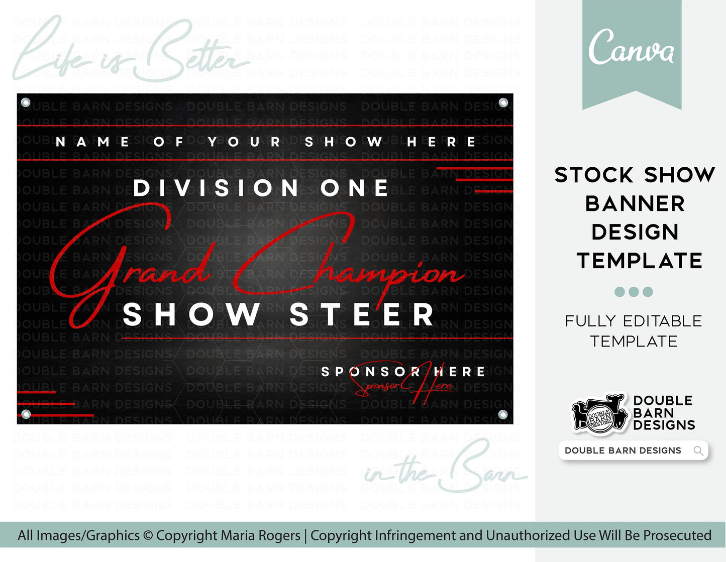 Stock Show Banner Canva Template | Red and Black Champion Banner Template | Editable Canva Template | 3x2' Stock Show Banner Template