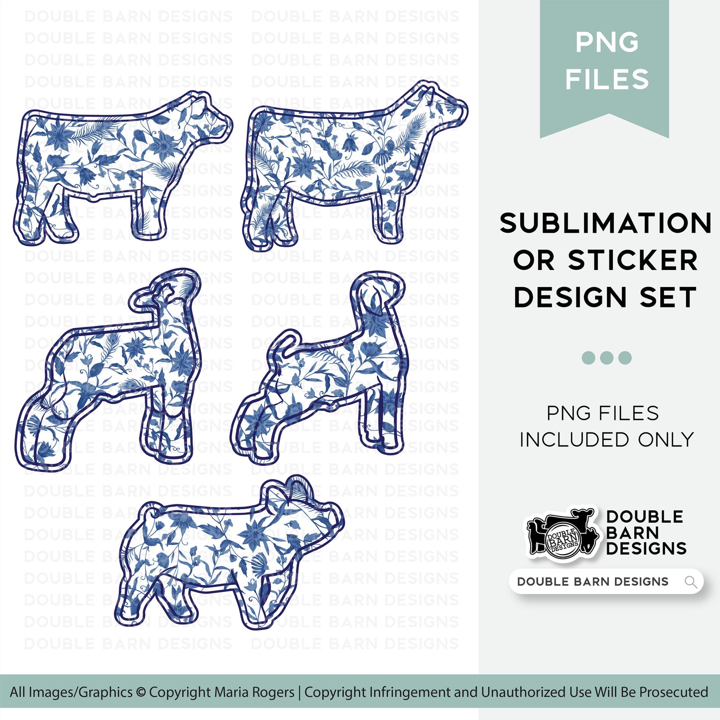 Color Pack! Royal Blue Floral Pattern Show Pig, Lamb, Steer, Heifer, Goat Patterns | PNG FILE ONLY |  Digital File, Sublimation