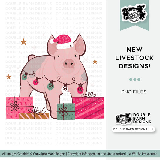 Pink Christmas Pig Digital Download - PNG Files Included | Commercial Use