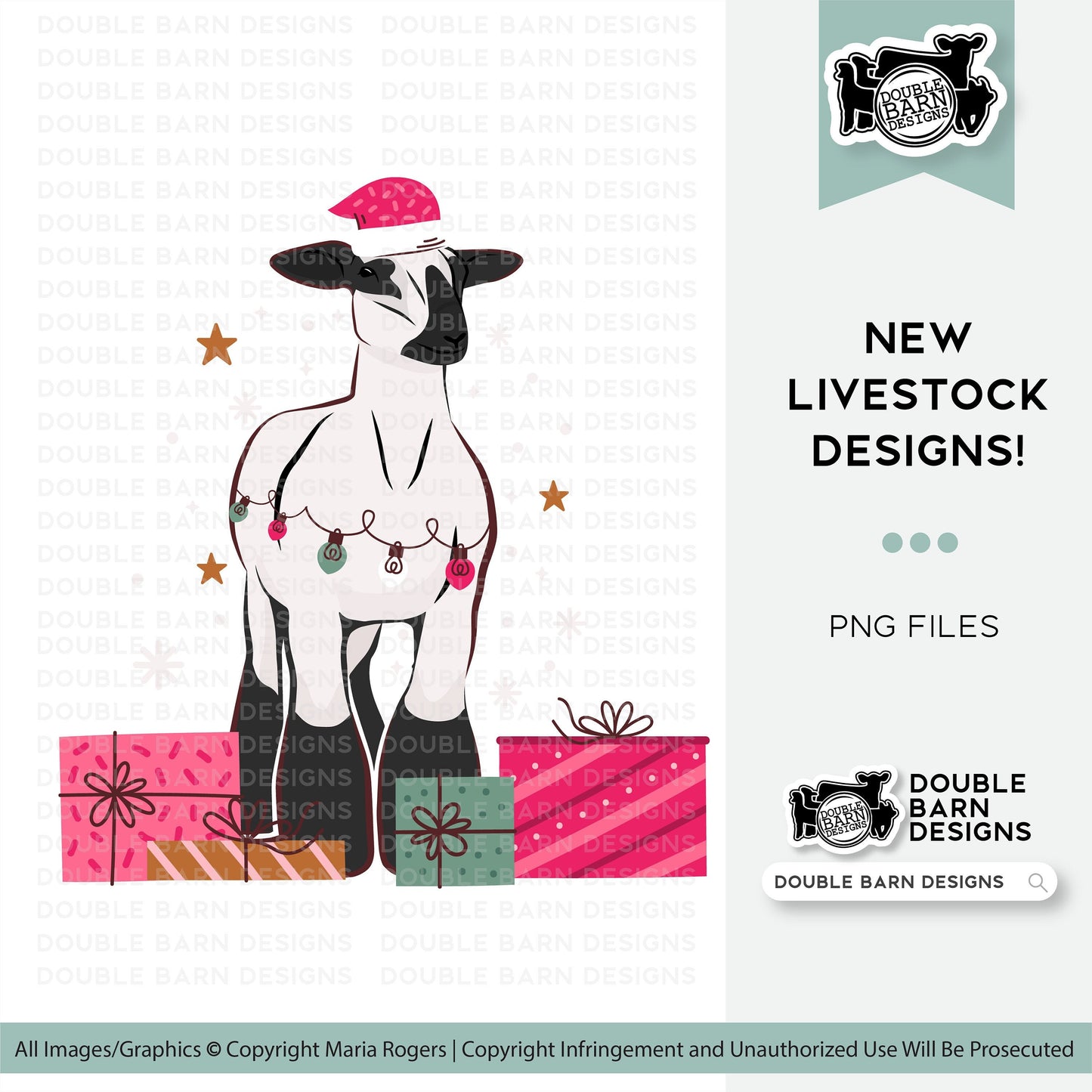 Pink Christmas Lamb Digital Download - PNG Files Included | Commercial Use